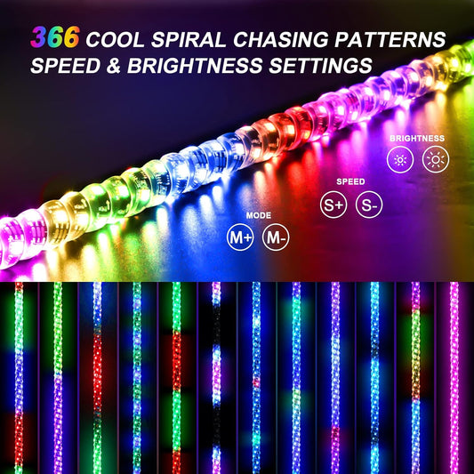 2 Pack 3FT LED Whip Lights with App & Remote Control - Spiral RGB Chasing Lights for UTV, ATV, Polaris RZR, Can-Am SXS, and Trucks - Music Sync Feature Included!