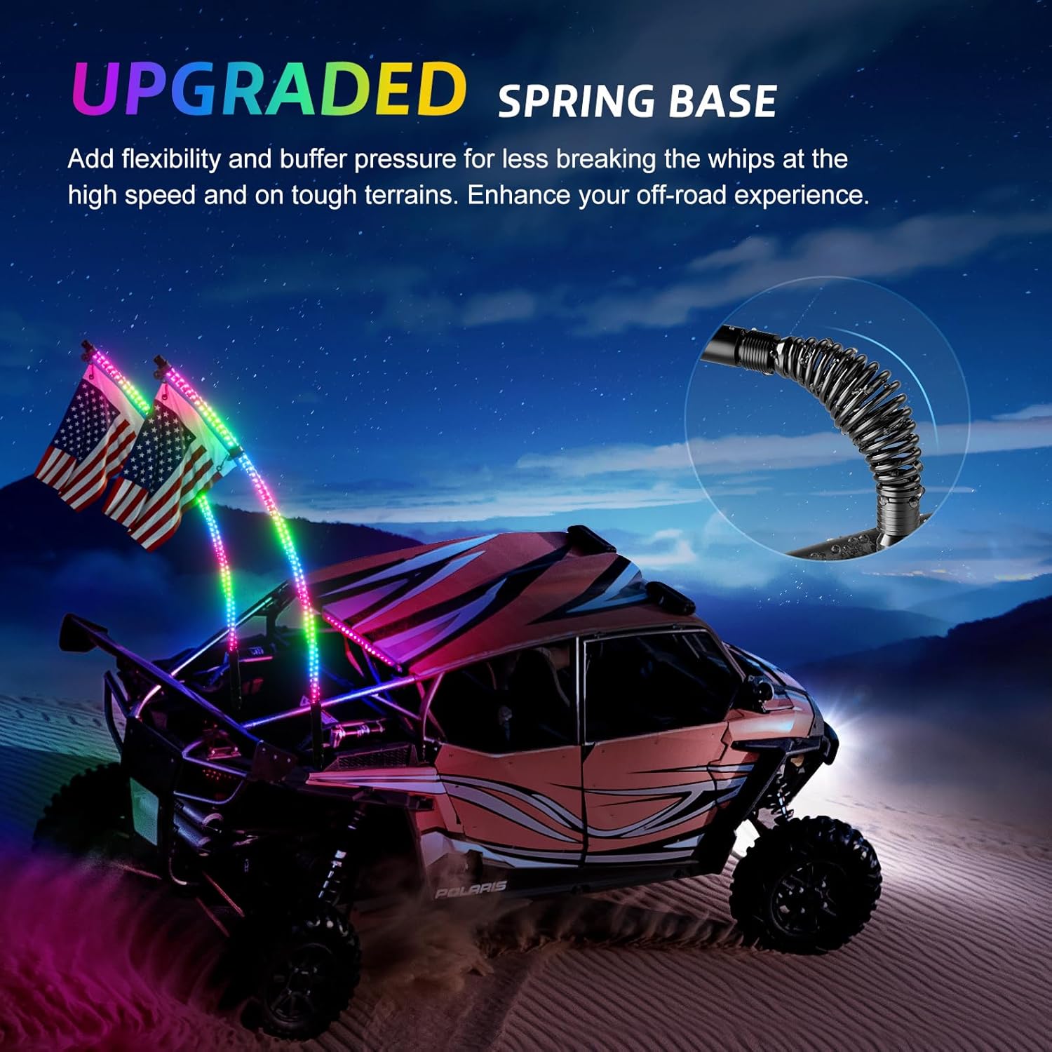 2 Pack 3FT LED Whip Lights with App & Remote Control - Spiral RGB Chasing Lights for UTV, ATV, Polaris RZR, Can-Am SXS, and Trucks - Music Sync Feature Included!