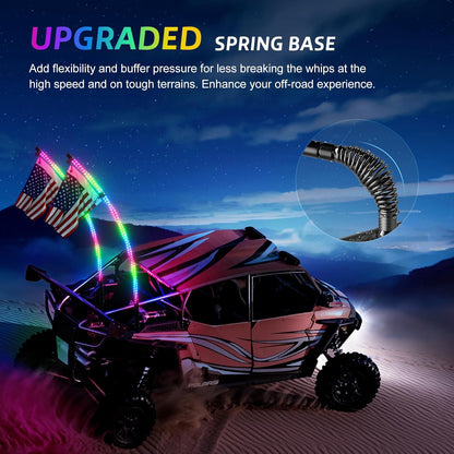 2 Pack 3FT LED Whip Lights with App & Remote Control - Spiral RGB Chasing Lights for UTV, ATV, Polaris RZR, Can-Am SXS, and Trucks - Music Sync Feature Included!