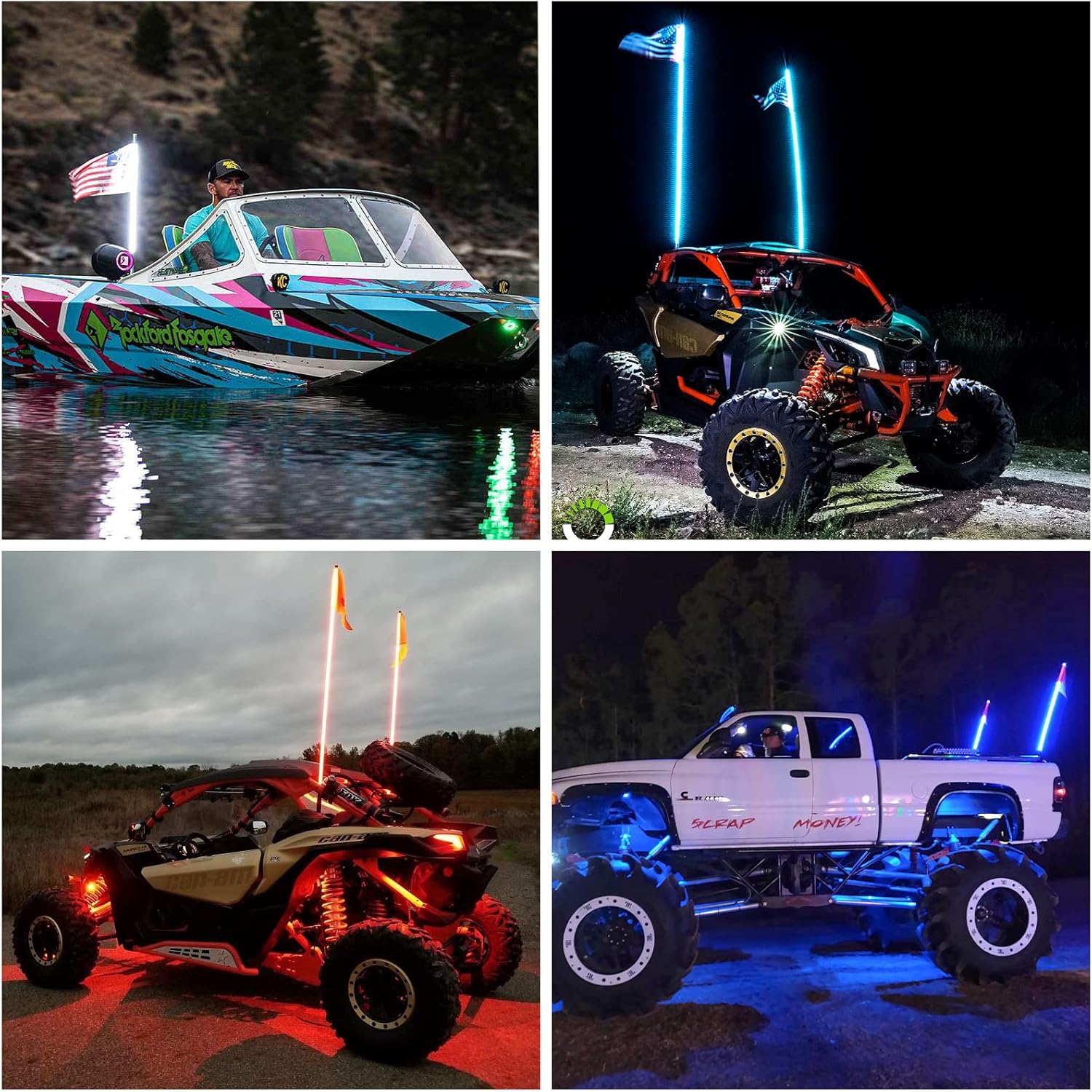 2 Pack 3FT LED Whip Lights with App & Remote Control - Spiral RGB Chasing Lights for UTV, ATV, Polaris RZR, Can-Am SXS, and Trucks - Music Sync Feature Included!