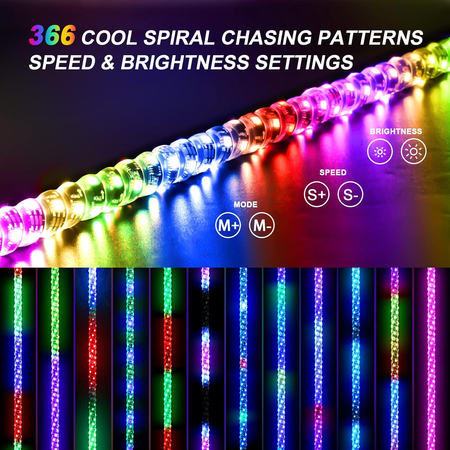 2 Pack 3FT LED Whip Lights with App & Remote Control - Spiral RGB Chasing Lights for UTV, ATV, Polaris RZR, Can-Am SXS, and Trucks - Music Sync Feature Included!